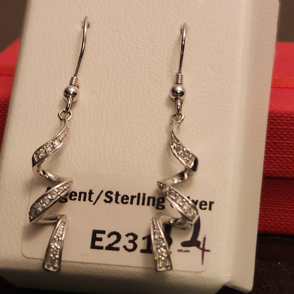 NEW STERLING SILVER 925 "LONG CORKSCREW CRYSTAL HANGING HOOK"